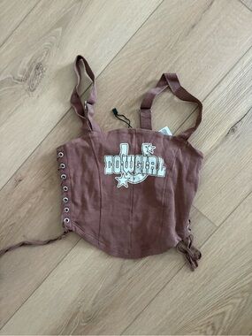 H&M Brown Cowgirl Lace-Up Crop Tank